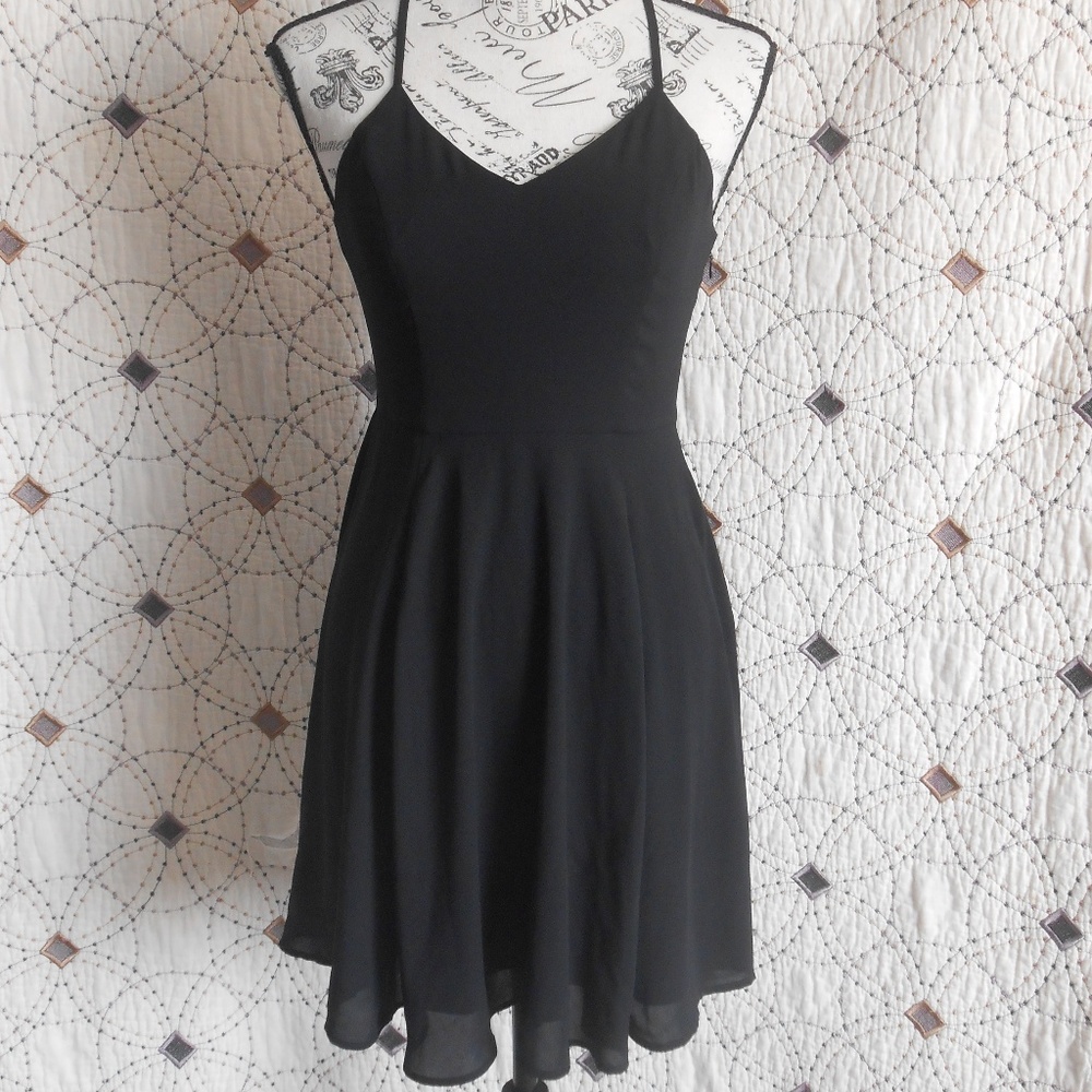 EUC Express Black Halter Lined Mini Slip Dress 0